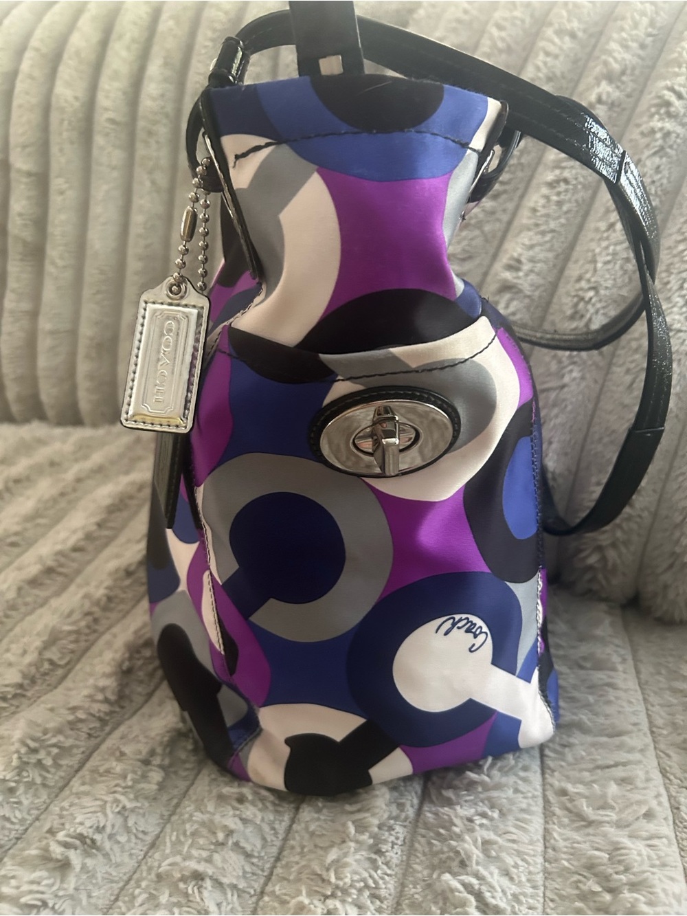 Coach Alex Op Art Tote 14398 Purple Blue Multicolor Y2K Shoulder Bag - Picture 6 of 9